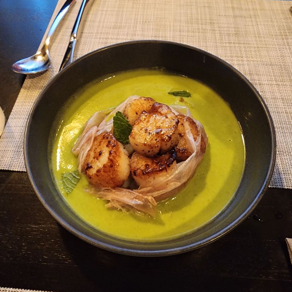Lago Enoteca - Capesante - scallops, prosciutto, and pea puree. - Italian Near Me - Ashtabula, Ohio