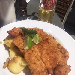 Tölzer Mühlfeldbräu - Schnitzel!  This is just half of the order. They split it in two plates for us