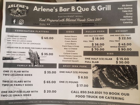 Menu photo 1 Arlene Williams BBQ Pensacola, FL