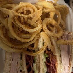 Turkey club w/ onion rings Turkey club w/ onion rings
