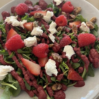 Fork and Plough - Strawberry arugula salad (also goat cheese and candied walnuts!) YUM! - New American Near Me - Greenville, South Carolina Fork and Plough - Strawberry arugula salad (also goat cheese and candied walnuts!) YUM! - New American Near Me - Greenville, South Carolina