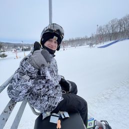 My little cousin snowboarding his second time ever (learning fast and loving it!)
