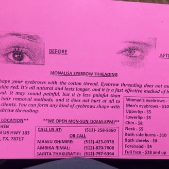 Mona Lisa Eyebrow Threading - Services and Pricing - Threading Services Near Me - Austin, Texas