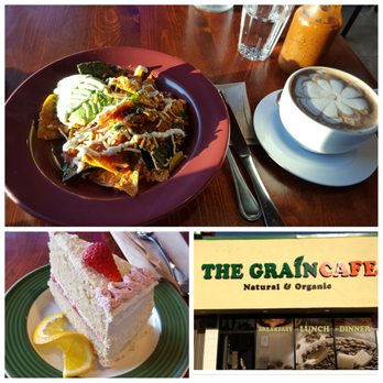 The Grain Cafe - Chilaquiles, date lattè and strawberry cake. I highly recommend all of it. - Vegan Near Me - Long Beach, California
