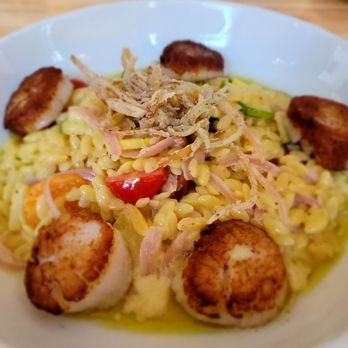 The Royal Tern - Scallops and orzo in lemon sauce. - Seafood Near Me - Johns Island, South Carolina The Royal Tern - Scallops and orzo in lemon sauce. - Seafood Near Me - Johns Island, South Carolina