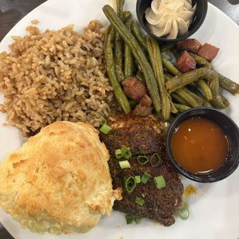 Delta Biscuit - Louisiana redfish, eggplant dirty rice, and string beans - Breakfast & Brunch Near Me - Monroe, Louisiana Delta Biscuit - Louisiana redfish, eggplant dirty rice, and string beans - Breakfast & Brunch Near Me - Monroe, Louisiana
