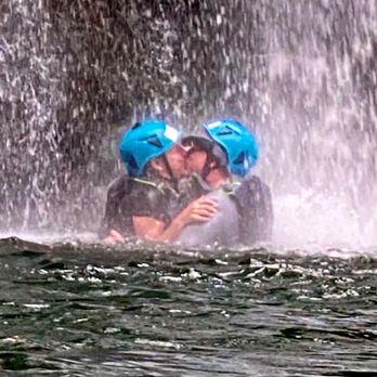 Rappel Maui - A little congratulations kiss under the falls. - Tours Near Me - Haiku, Hawaii