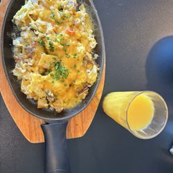 Skillet and orange juice