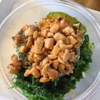 Poké + Go - Salmon Teriyaki $13.00 over white rice and topped with more sauce and other vegetable options. Add $1.00 for avocado. - Poke Near Me - Miami, Florida Poké + Go - Salmon Teriyaki $13.00 over white rice and topped with more sauce and other vegetable options. Add $1.00 for avocado. - Poke Near Me - Miami, Florida