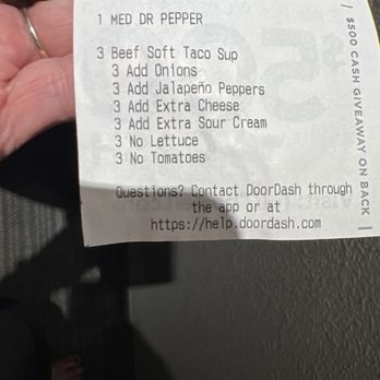 Taco Bell - Receipt showing xtra cheese and NO chipotle sauce( I am assuming that is what it is. Or, at least I hope that is what it is...) - Fast Food Near Me - Clemson, South Carolina Taco Bell - Receipt showing xtra cheese and NO chipotle sauce( I am assuming that is what it is. Or, at least I hope that is what it is...) - Fast Food Near Me - Clemson, South Carolina