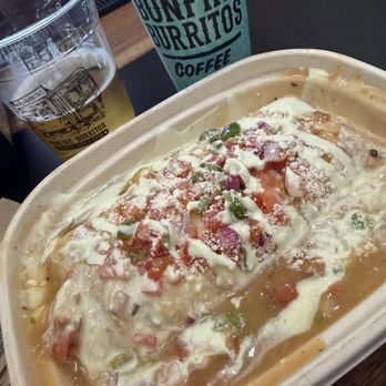 Bonfire Burritos - Jackalope burrito smothered, lookout coffee, cold coors banquet - Breakfast & Brunch Near Me - Arvada, Colorado