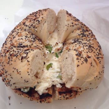 David's Bagels - Everything bagel with chive and garlic cream cheese...worth the calories. - Bagels Near Me - New York, New York