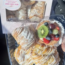 Cream cheese danish, fruit tart, lobster tail Cream cheese danish, fruit tart, lobster tail