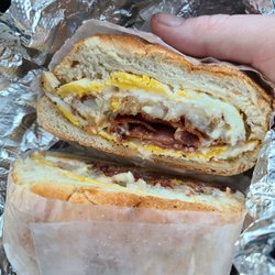Kam’s Deli - Bacon, egg, hash brown and cheese on a hard roll