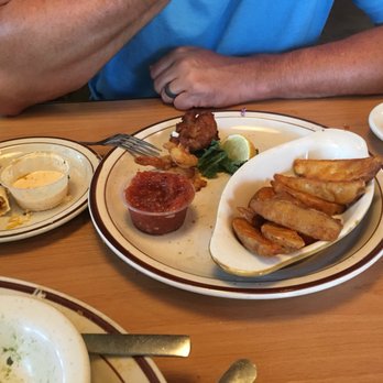 Aunt Kate's - What was left when I remembered to take a picture! Fish tacos, fries, fried shrimp, hush puppies and coleslaw. - American Near Me - Saint Augustine, Florida