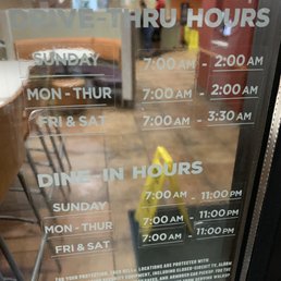 Hours clearly pictured for store. Hours clearly pictured for store.