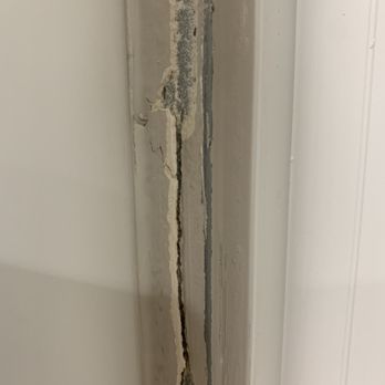 B Shutters and Blinds - Damaged drywall (about 8 ft from floor up) after installers installed sliding door shutter. Nothing mentioned to me about this. - Shades & Blinds Near Me B Shutters and Blinds - Damaged drywall (about 8 ft from floor up) after installers installed sliding door shutter. Nothing mentioned to me about this. - Shades & Blinds Near Me