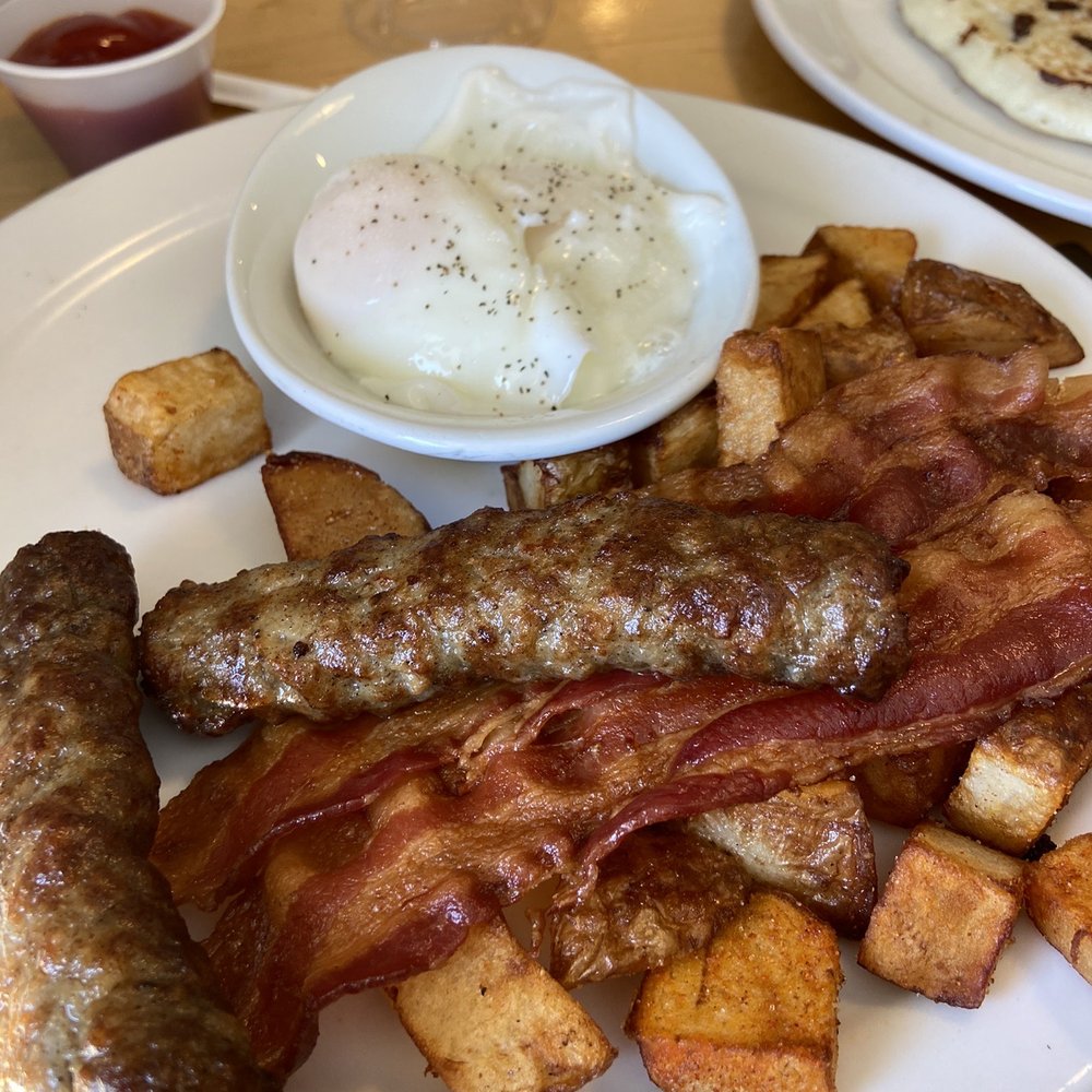 Bernie's Foreside - a plate of bacon, potatoes, and hash browns - Breakfast & Brunch Near Me - Falmouth, Maine