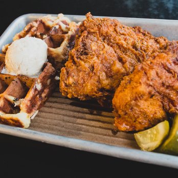 Bruxie - Kickin' Chicken and Bacon-Cheddar Waffle. - Breakfast & Brunch Near Me - Brea, California