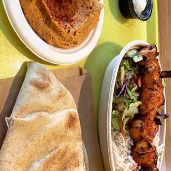Mangal - Chicken kabob, jasmine rice, Mediterranean salad, spicy hummus pita bread - Middle Eastern Near Me - Anaheim, California Mangal - Chicken kabob, jasmine rice, Mediterranean salad, spicy hummus pita bread - Middle Eastern Near Me - Anaheim, California