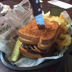 J's American Pub - Super 8 burger uses two grilled cheese sandwiches as buns - NICE!