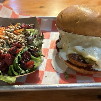 The Burger Stand - The Black Diamond Chicken sandwich. Hot, spicy divine goodness. The salad was a perfect accompaniment. - Burgers Near Me - Taos, New Mexico