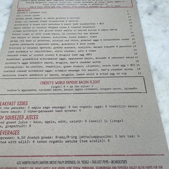 Cheeky's - Menu of the week - Breakfast & Brunch Near Me - Palm Springs, California Cheeky's - Menu of the week - Breakfast & Brunch Near Me - Palm Springs, California