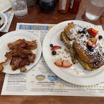 Ann Sather Restaurant - French Toast Fantasy, 3 Slices Extra Lean Bacon - Scandinavian Near Me - Chicago, Illinois