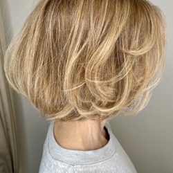Deborah Moore Hair - Base color to cover gray hair plus blond highlights and gloss.