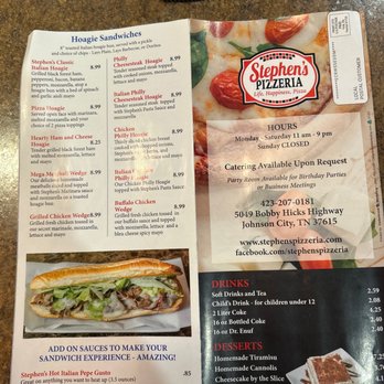 Stephens Pizzeria - Menu - Pizza Near Me - Gray, Tennessee Stephens Pizzeria - Menu - Pizza Near Me - Gray, Tennessee