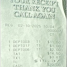 Receipt with a mystery $2 charge