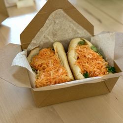 Joju - The Joju Banh Mi - Vietnamese ham, head cheese, pork pate, pork sausage, with mayo, cucumber, pickled daikon and carrots, and cilantro
