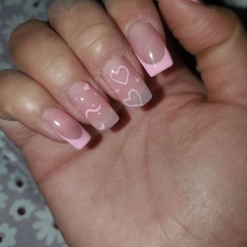 Lee's Nails - Pink Frenchies with hearts - Nail Salons Near Me - Los Angeles, California Lee's Nails - Pink Frenchies with hearts - Nail Salons Near Me - Los Angeles, California