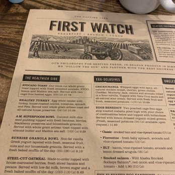 First Watch - Cute Menu! Very Rustic - Breakfast & Brunch Near Me - Frisco, Texas