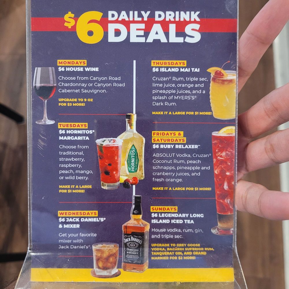 Ruby Tuesday - $6 daily deal menu 8-2024 - American Near Me - Elizabeth, New Jersey Ruby Tuesday - $6 daily deal menu 8-2024 - American Near Me - Elizabeth, New Jersey