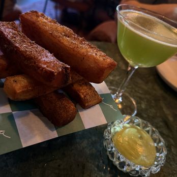 La' Shukran - Triple cooked Batata Frites...ORDER THEM.  Fil Fil drink in back - Middle Eastern Near Me - Washington, DC, District of Columbia