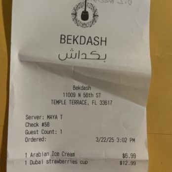 Bekdash Ice Cream - Bekdash receipt - Ice Cream & Frozen Yogurt Near Me - Temple Terrace, Florida Bekdash Ice Cream - Bekdash receipt - Ice Cream & Frozen Yogurt Near Me - Temple Terrace, Florida