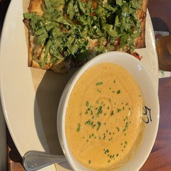 Seasons 52 - Lobster bisque and pesto chicken flatbread - New American Near Me - Lone Tree, Colorado Seasons 52 - Lobster bisque and pesto chicken flatbread - New American Near Me - Lone Tree, Colorado