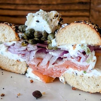 Wise Sons - Hello, inside of my everything bagel with smoked salmon - Breakfast & Brunch Near Me - Oakland, California
