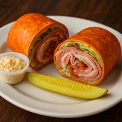 Ham and Chesse Wrap with pickle and Coleslaw