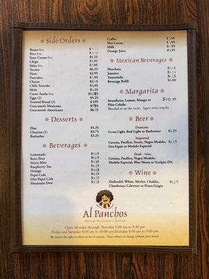Menu photo 1 Al Pancho's Mexican Restaurant Alpine, CA