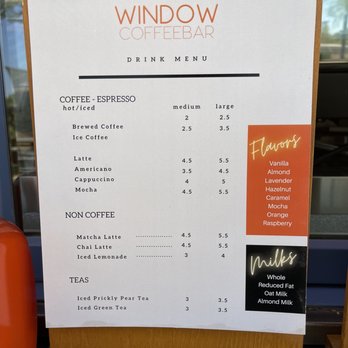 Window Coffee Bar - Coffee menu! - Coffee & Tea Near Me - Phoenix, Arizona