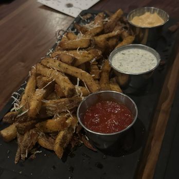 Baldamar - Truffle fries with delicious sauces! The ranch was exceptional! - New American Near Me - Roseville, Minnesota