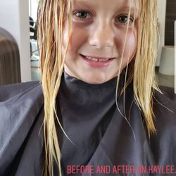 Started this haircut when she reminded me to take a before picture. Hair by Monica