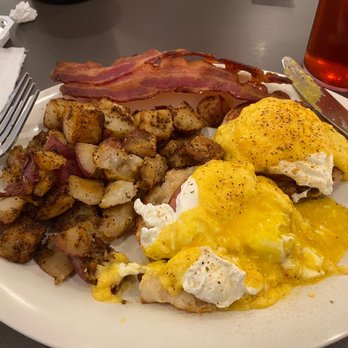 Eggs Up Grill - Eggs Benedict (plus bacon from my daughter's plate) - American Near Me - Canton, Georgia