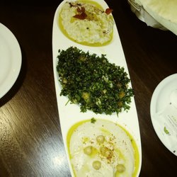 Paramount Fine Foods - Mezze platter - Eggplant dip, tabouli salad, and hummus