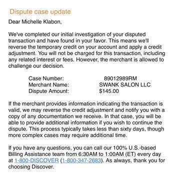 Swank Salon - Here the letter from my credit card company proving owner of Swank Salon is lying. See page 5 of letter from her lawyer. - Hair Salons Near Me - Commerce City, Colorado