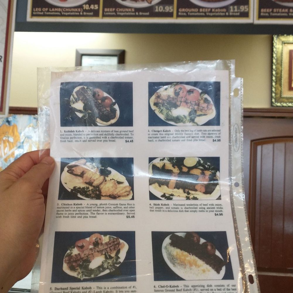 Darband Shishkabob - The very first menu from 1986 in front of today's menu - Persian/Iranian Near Me - Houston, Texas