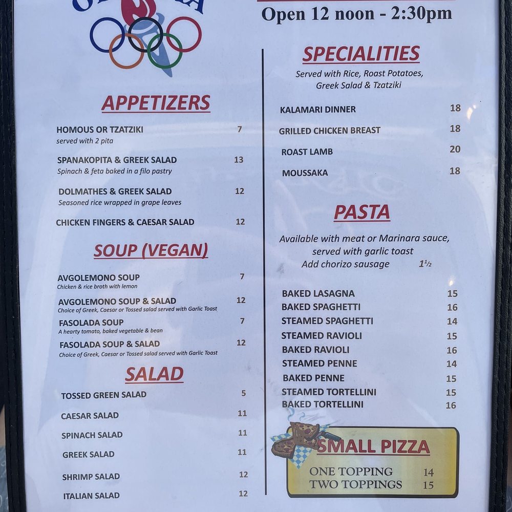Olympia Restaurant - Lunch menu - Pizza Near Me - Vancouver, British Columbia
