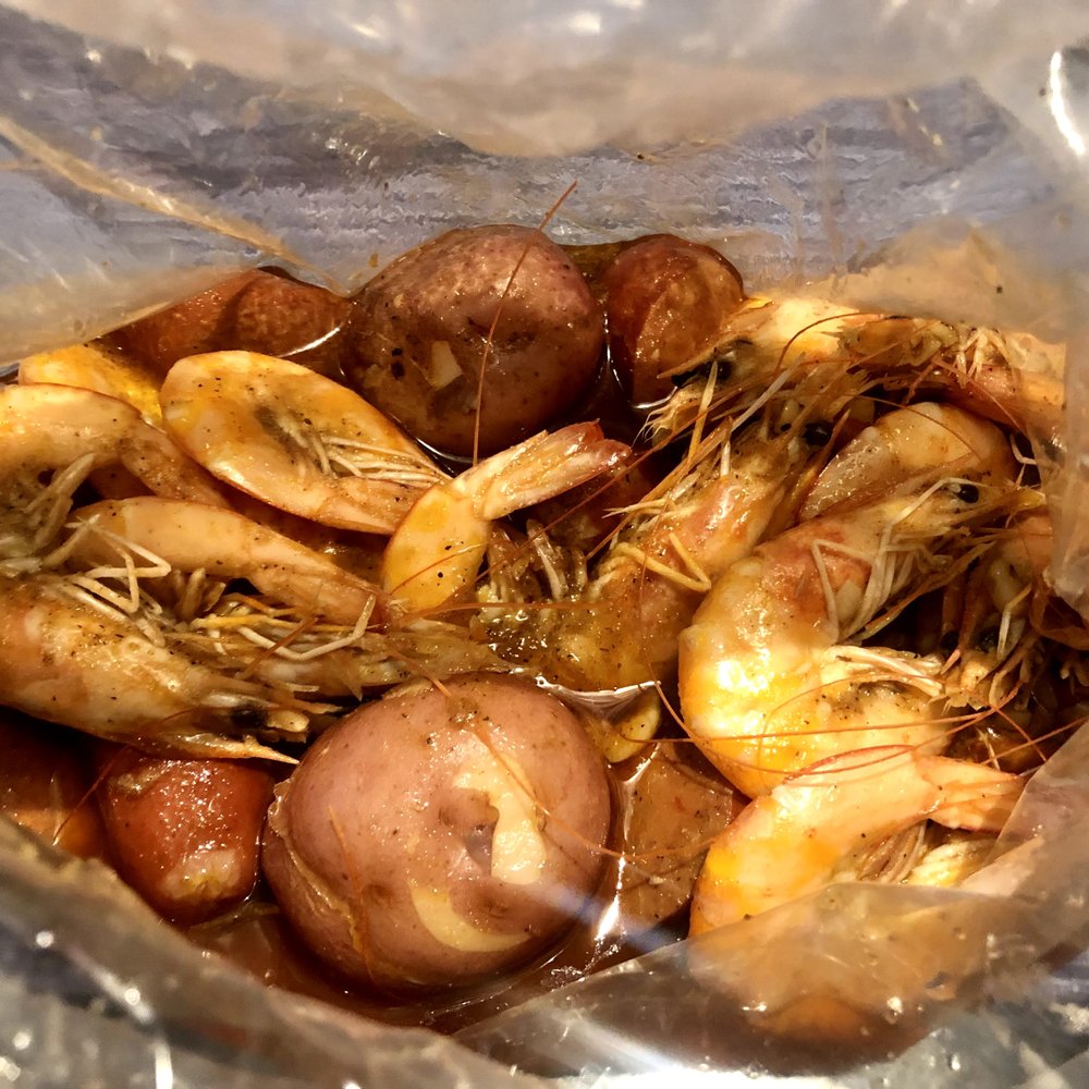 Bag O' Crab - 1 lb shrimp (Atomic sauce, mild) with potatoes and sausage! - Seafood Near Me - Berkeley, California Bag O' Crab - 1 lb shrimp (Atomic sauce, mild) with potatoes and sausage! - Seafood Near Me - Berkeley, California